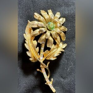 Vintage Coro Signed Brooch Gold Tone  Floral Bush Stem Costume Jewelry Pin
